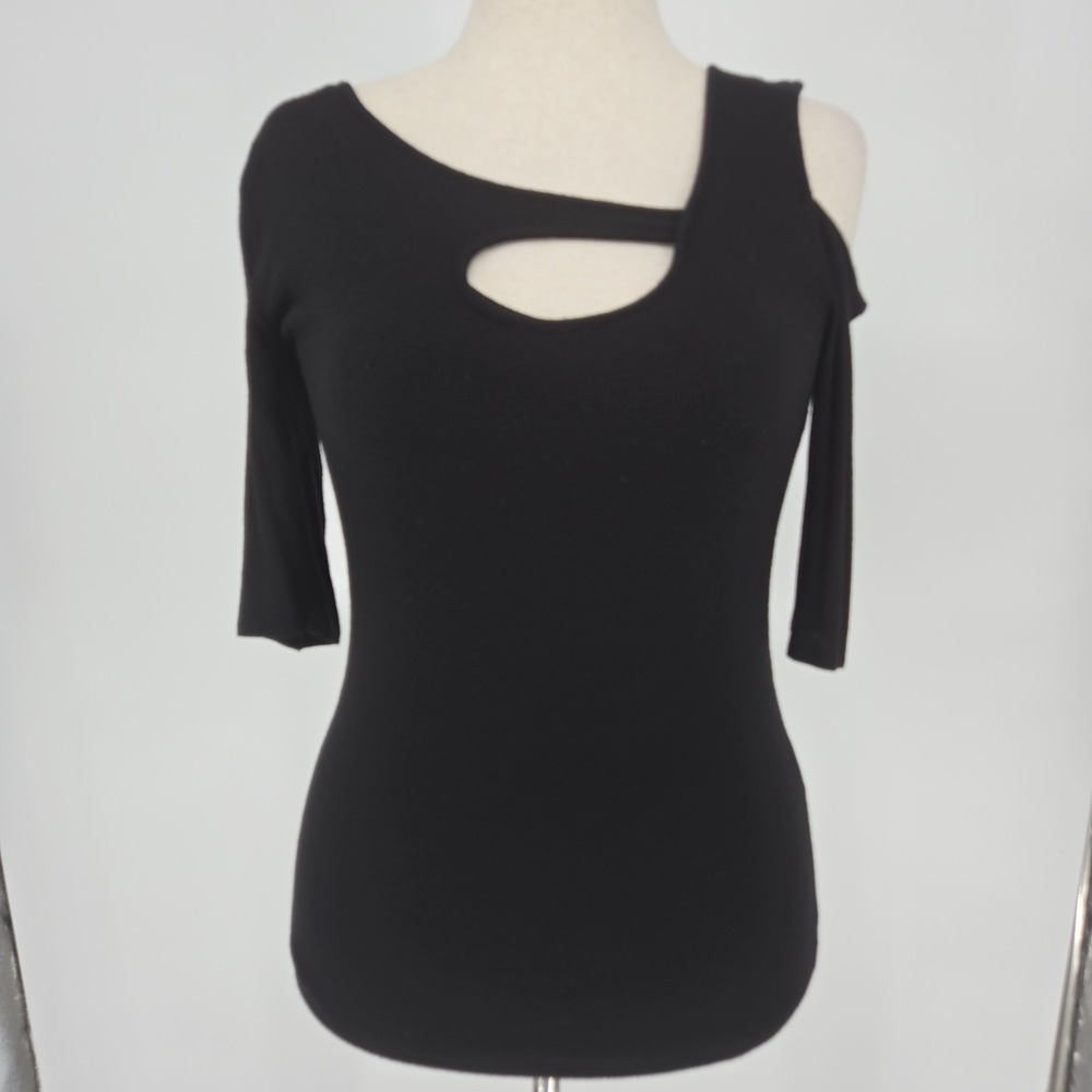 Goldray Black Asymmetrical Cutout‎ Top Womens Size L Ribbed Modal Stretch